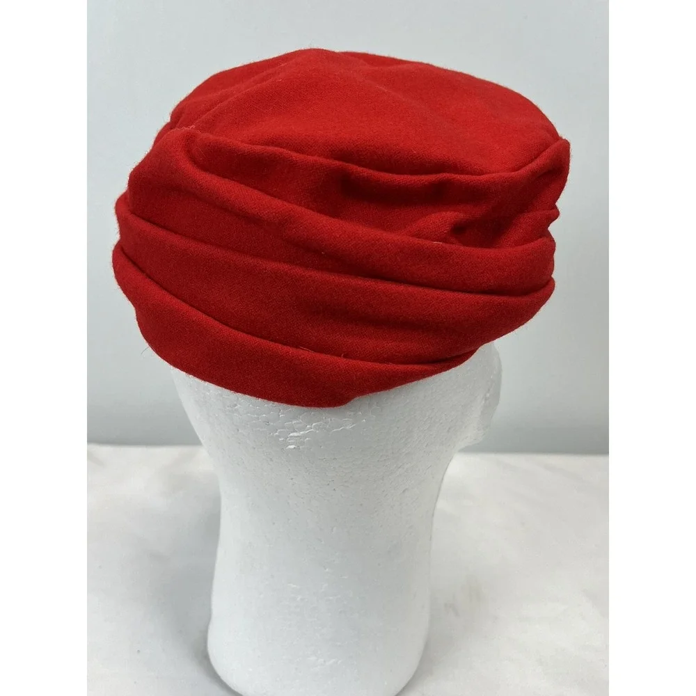 Vintage Wool Pillbox Hat Bow Made By Joyce GUC Red Lined